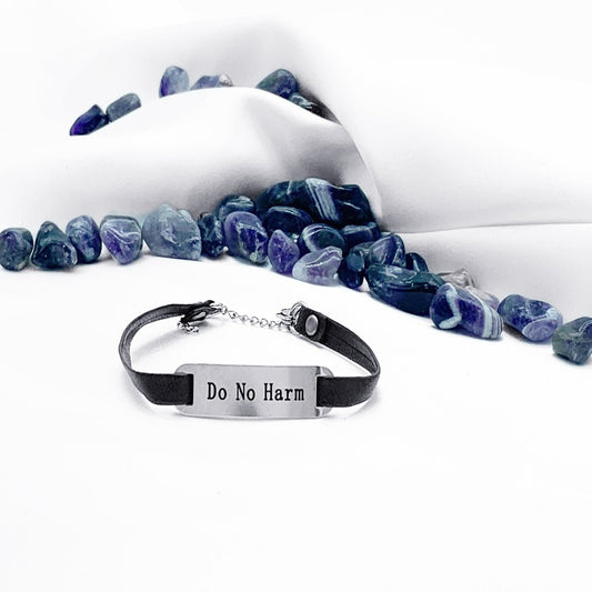 "Do no Harm" Black Leather Bracelet