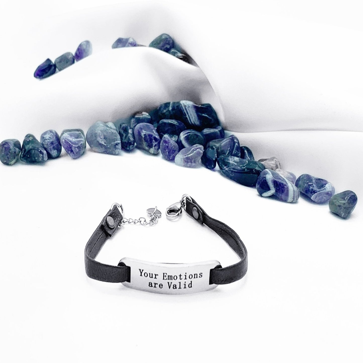 "Your Emotions are Valid" Black Leather Bracelet