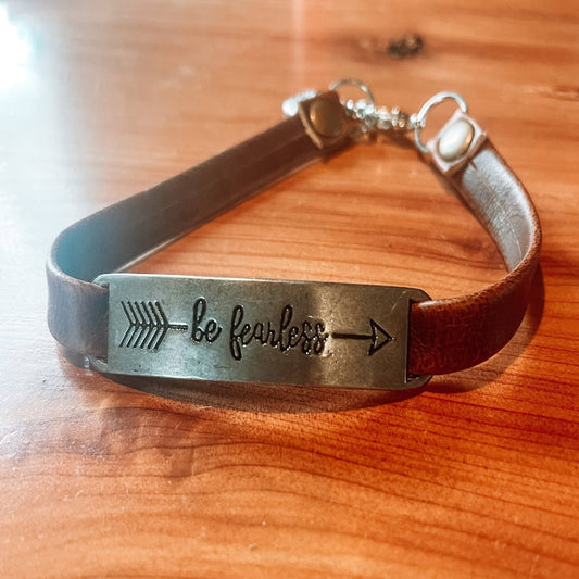 "Be Fearless" Faux Leather Bracelet