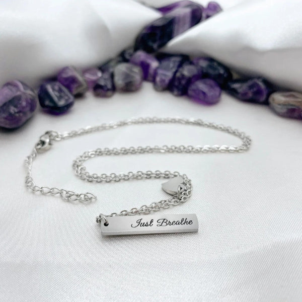 Just Breathe Bar Necklace - Silver