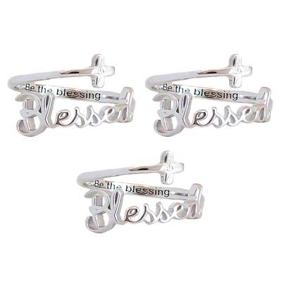 "Blessed" Script Sterling Silver Cross Adjustable Ring