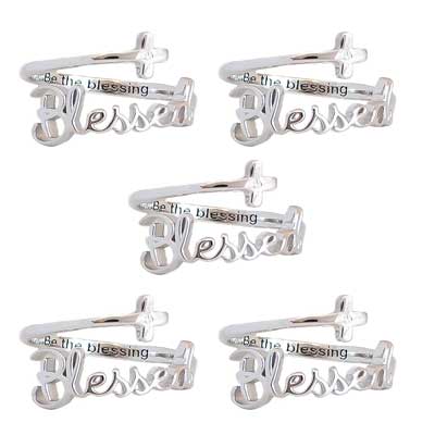 "Blessed" Script Sterling Silver Cross Adjustable Ring